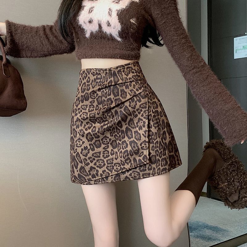 速发美A复古豹纹半身高新款裙腰防走光辣妹包臀式字短裙子