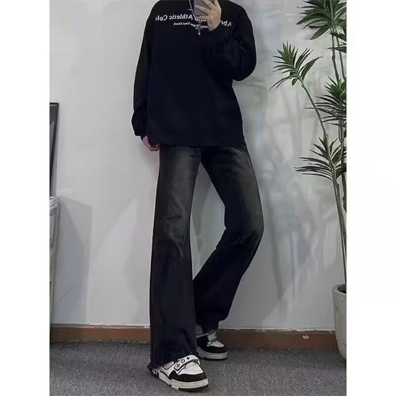 速发黑色春喇牛仔裤男帅秋款宽松直筒痞微高级感裤子美式高街潮流