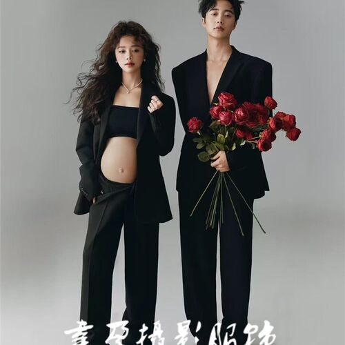 速发影楼简妇拍照服装新款高级感孕侣黑约孕妈咪艺术照摄影服