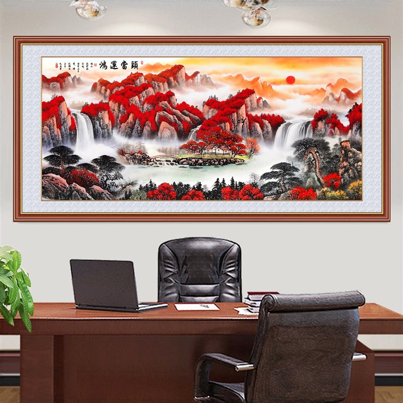 速发自粘贴画客厅装饰画鸿运当头山水画墙贴挂画贴纸办公室背景聚