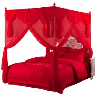 速发宫廷结婚蚊帐婚庆大红色1.8m1.5m床家用加密加厚公主风