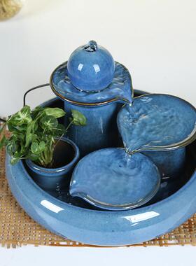 现代家居装饰流水招财开业创意摆件陶瓷喷泉流水水景家居工艺品