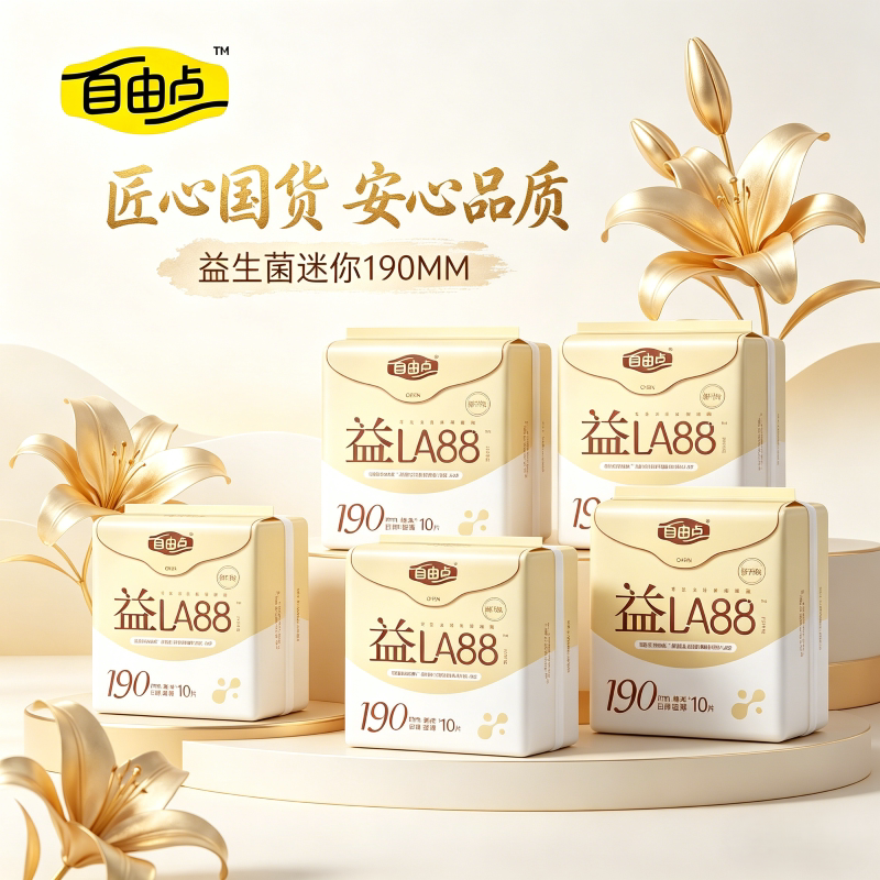 自由点益生菌迷你巾190mm带护翼小卫生巾姨妈巾官方旗舰整箱正品