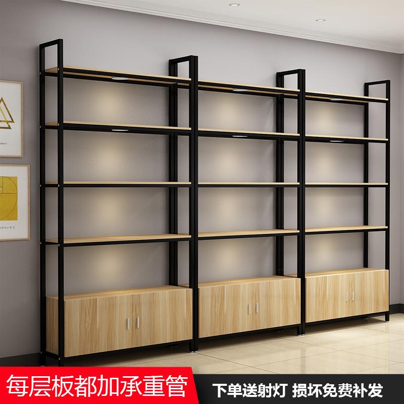 超市货架产品钢木置物陈列柜母婴店样品鞋子化妆品多层展示架
