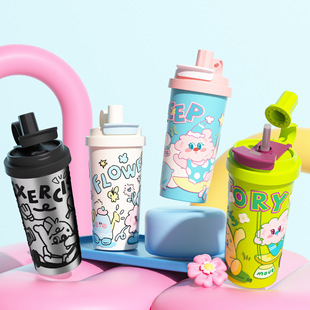 一盖双饮保温杯大容量女生高颜值水杯316不锈钢卡通户外车载杯子