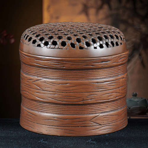紫铜藤编纹筒式炉熏香炉香道香炉