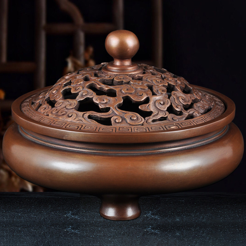 紫铜云纹盖薰炉熏香炉香道香炉茶室沉香盘香香薰炉居家客厅装饰品,家居饰品,桌面摆件,淘宝优惠券,粉丝福利购,淘宝优惠卷