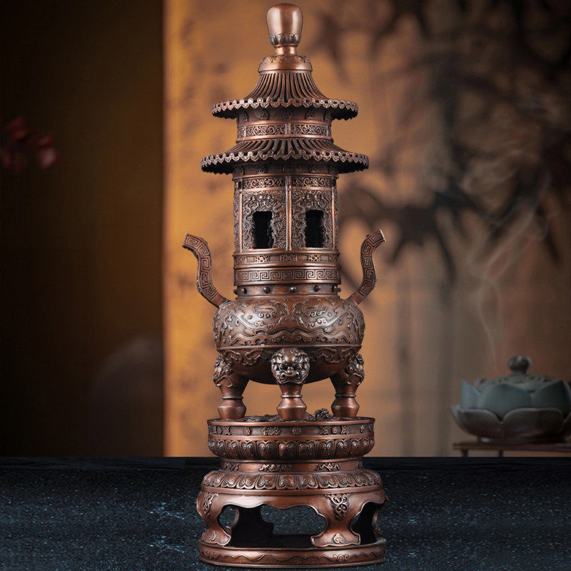 紫铜故宫三层宝鼎香炉摆件香熏炉宝塔香炉家用室内禅室供奉佛具,家居饰品,桌面摆件,淘宝优惠券,粉丝福利购,淘宝优惠卷