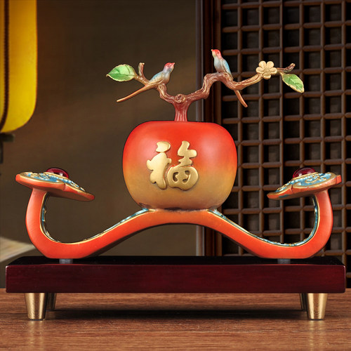 彩铜平安是福摆件铜苹果如意摆设