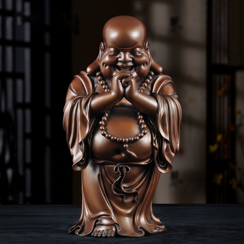紫铜弥勒佛摆件笑口常开大肚佛笑佛家居客厅玄关装饰品家用供奉