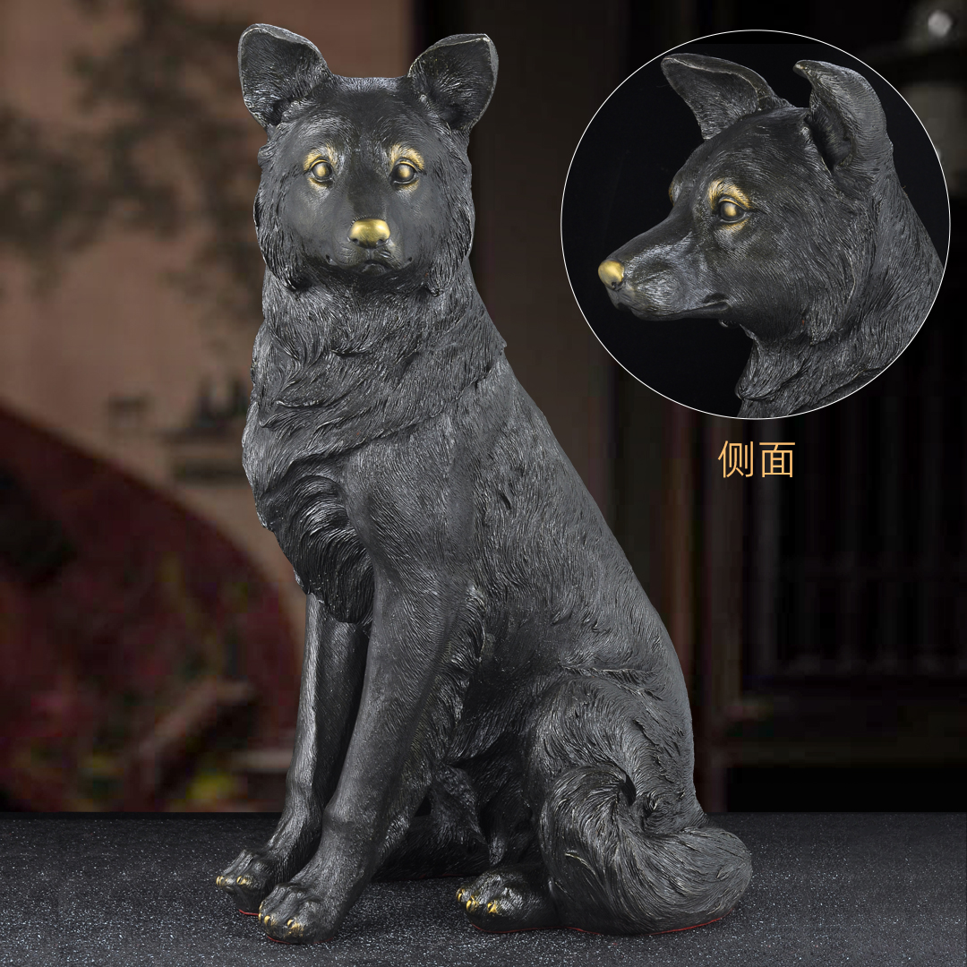 彩铜狼狗摆件招财狗落地狗
