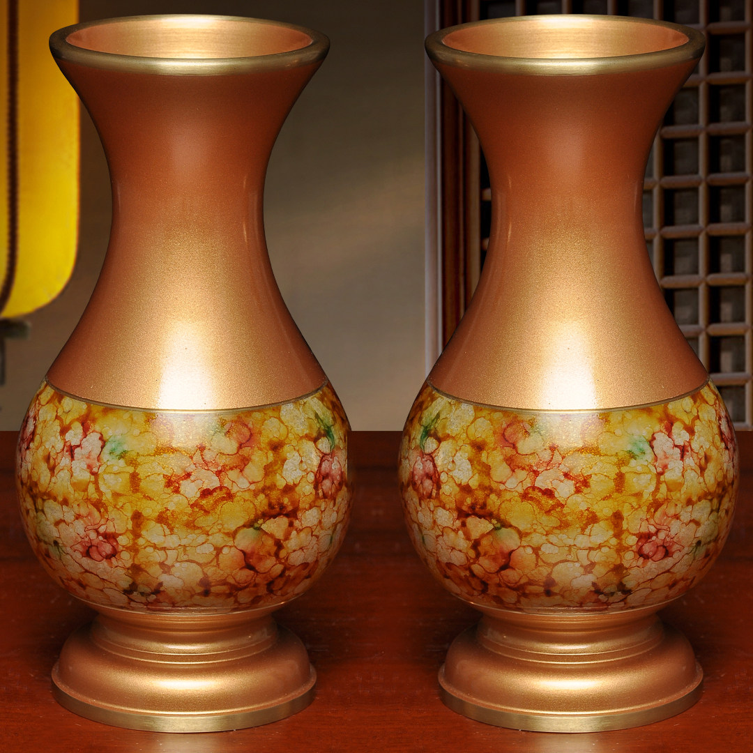 全铜珍珠红多彩花瓶摆件一对家居室内插花装饰佛堂寺庙供佛花瓶