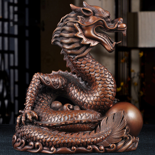 紫铜招财龙摆件中式 饰品开业送礼品 风水龙工艺品家居客厅电视柜装