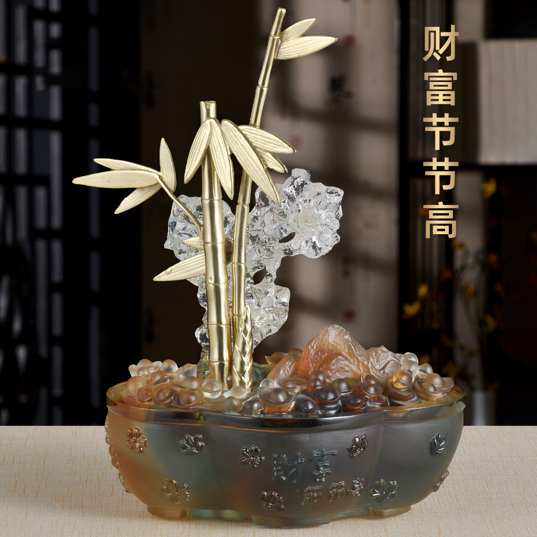 财富节节高琉璃竹子摆件招财