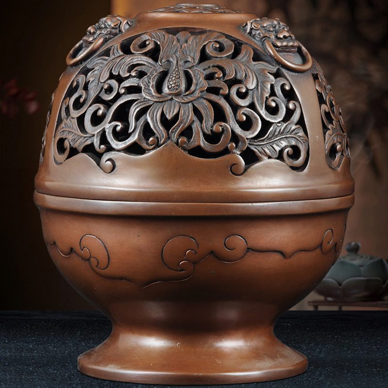 紫铜缠莲纹熏香炉香道香炉客厅茶室书房静心安神沉香盘香香薰炉,家居饰品,桌面摆件,淘宝优惠券,粉丝福利购,淘宝优惠卷