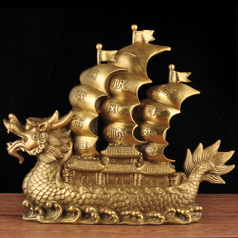 全铜一帆风顺帆船摆件龙船招财酒