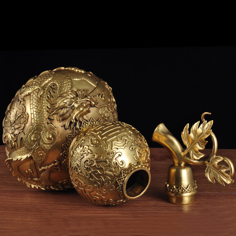 黄铜龙凤葫芦摆件一对葫芦风水