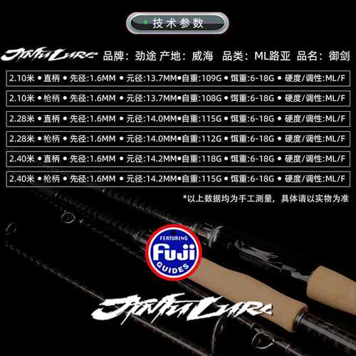 劲途御剑ML全富士导环2.1 2.28 2.4米路亚杆直柄范用远投竿路亚竿