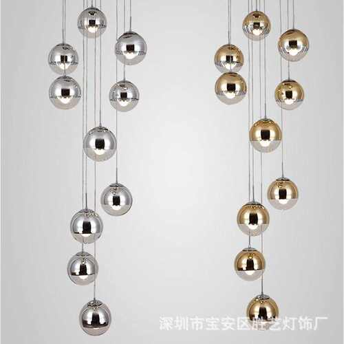 F7NN1复式楼梯灯长吊灯现代简约loft北欧玻璃灯别墅大吊灯旋转楼