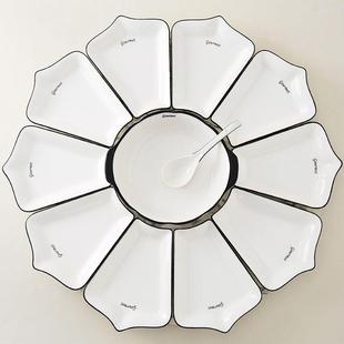 整过年摆盘碗具下盘彩 团釉圆餐具拼盘组合家用40787碗碟套盘套装