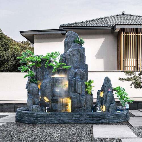 大型庭院假山流水喷泉鱼池室内外山水盆景造景别墅花园风水轮摆件