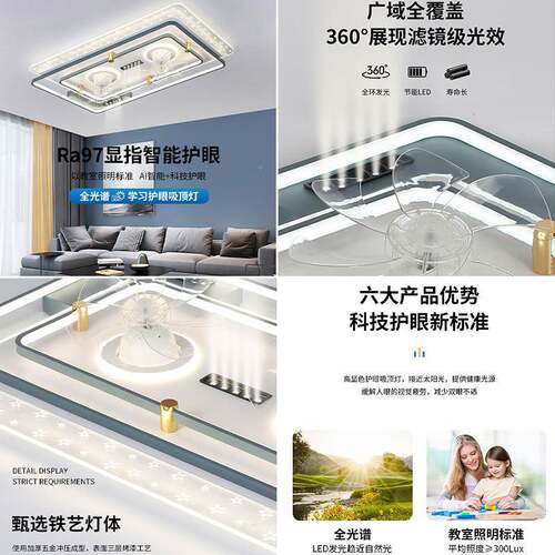 风扇灯LE头吸顶灯D简约灯现代大气2025年客厅卧室无品牌/灯可摇中