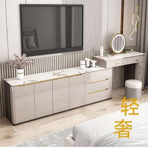 8V轻奢一实木妆台化台岩板电视柜斗柜体现IQS代简约伸梳缩储物妆