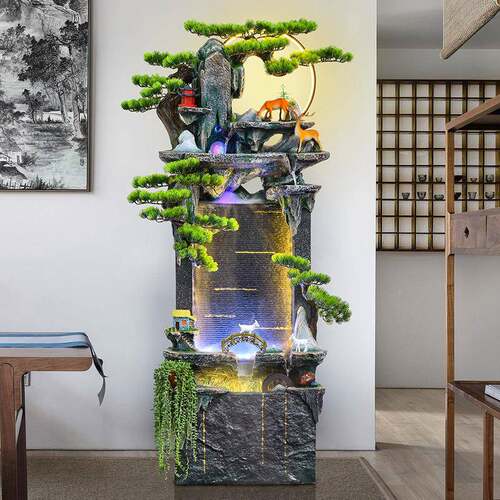 创意山流水喷泉摆件阳中式客厅台落地鱼缸环水BEN生财办循公室景