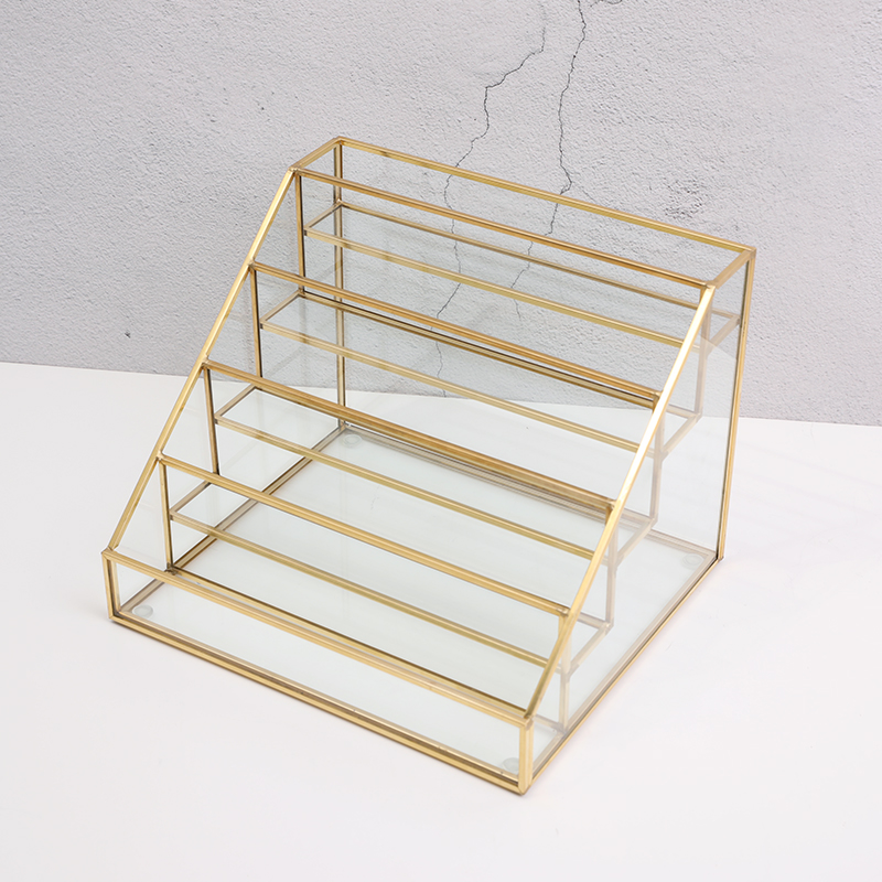 金边玻璃粉饼眼影盘展示架腮红口红收G纳盒美甲店桌面化妆品收纳