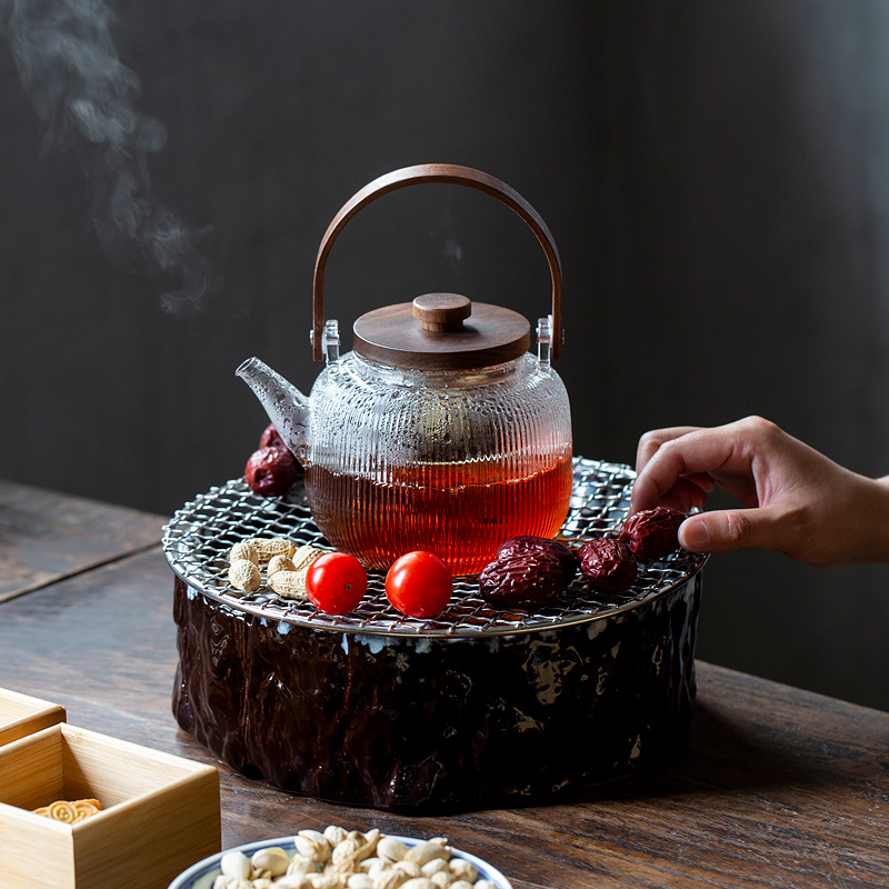 围炉煮茶黑晶炉煮茶器陶瓷树桩家用烤泡茶炉耐N高温煮茶壶烧水炉