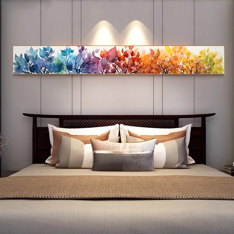 床头卧室森林系绿植清新横版装饰C画客厅画沙发背景墙细窄长条挂