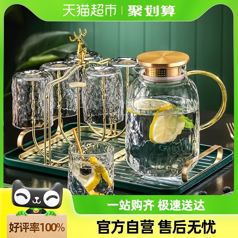 包邮格娜斯冷水壶玻璃p耐高温大容量客厅凉水杯水壶套装耐热果茶