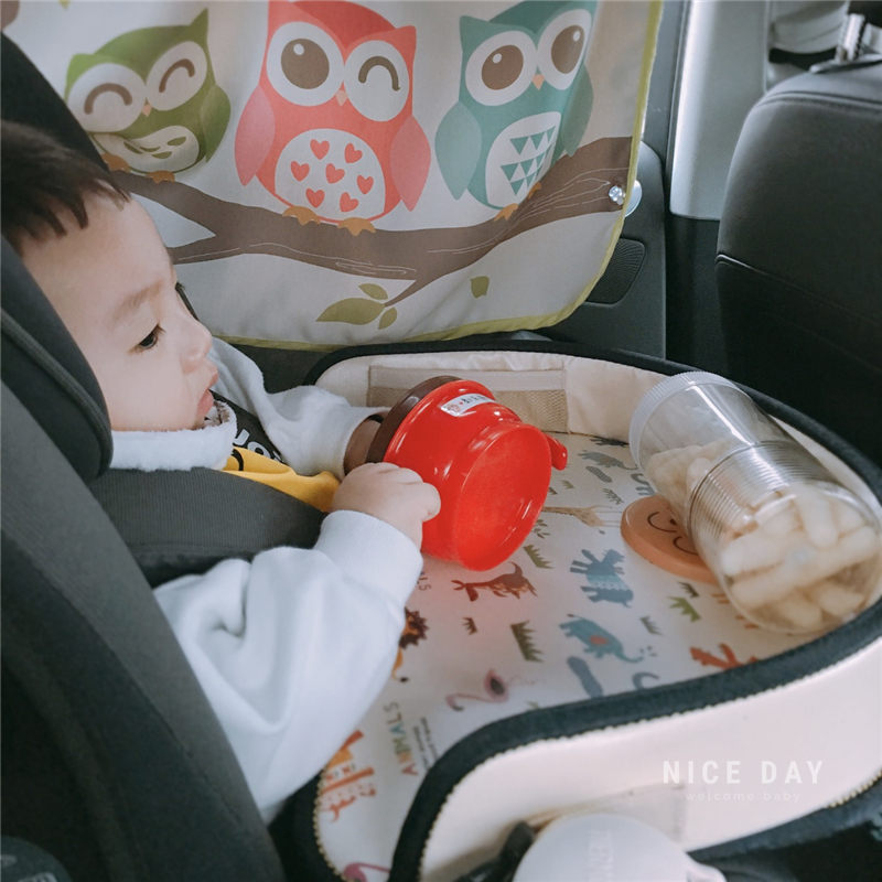 韩国ins汽车婴儿安全座椅托盘儿童防水推车餐T盘小桌板收纳桌