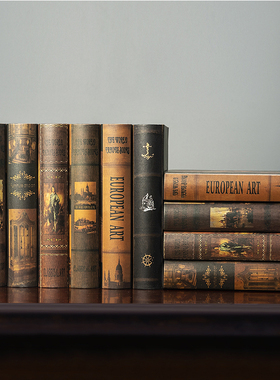 欧式复古假书装饰书摆设书房书架K书柜摆件道具书模型