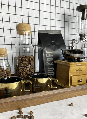 样板间厨b房软装饰品搭配组合咖啡机木质托盘摆件套装橱柜陈设道