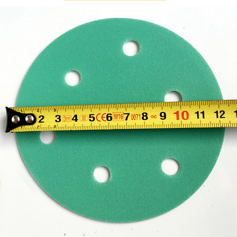 5寸6孔绿砂干磨砂纸圆盘植绒拉绒自粘打磨沙皮汽T车腻子磨光片砂