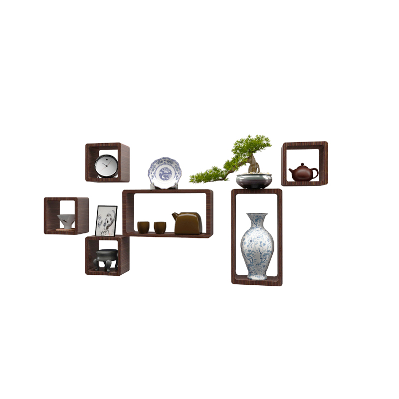 墙上置物架 客厅电n视背景墙装饰架 壁挂古玩茶具架 实木小博古架