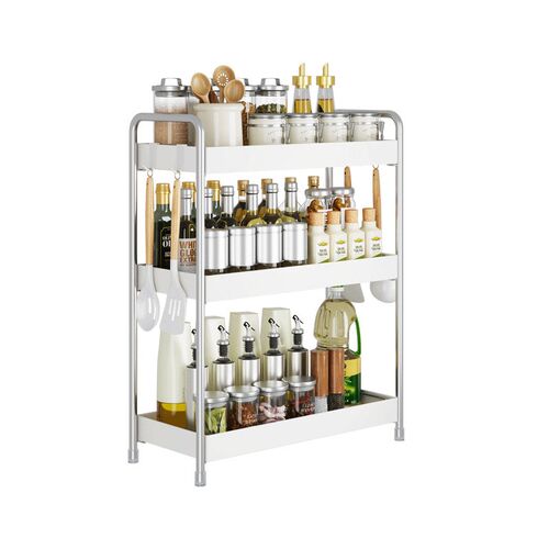 家用不锈钢调料架搭配窄型厨房调味架 三层奶油白R调料架收纳空间