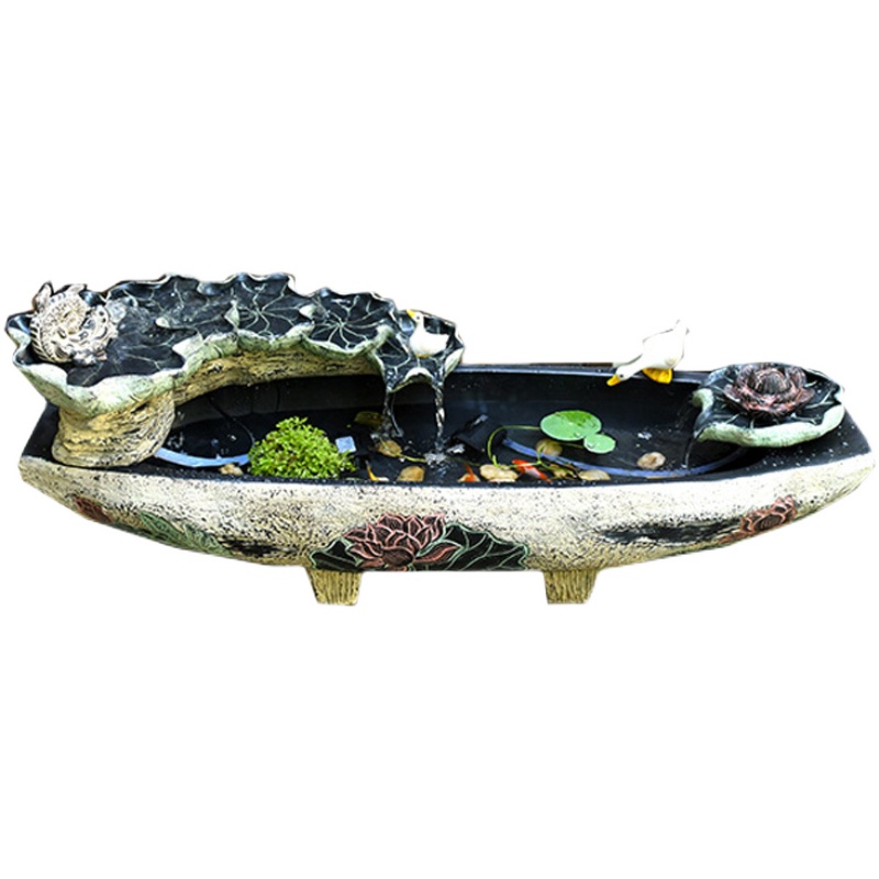 庭院池塘假山喷泉小船流水摆件露台阳台I鱼池造景花园布置水系景