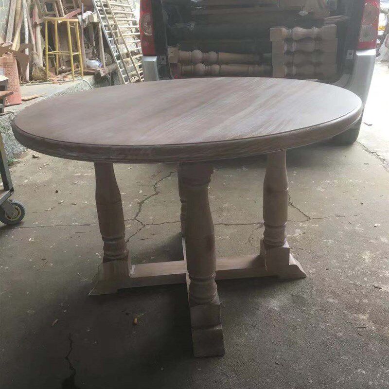 美式乡村实木复古餐桌 法r式原木做旧老松木圆桌 8/10/12人欧式范
