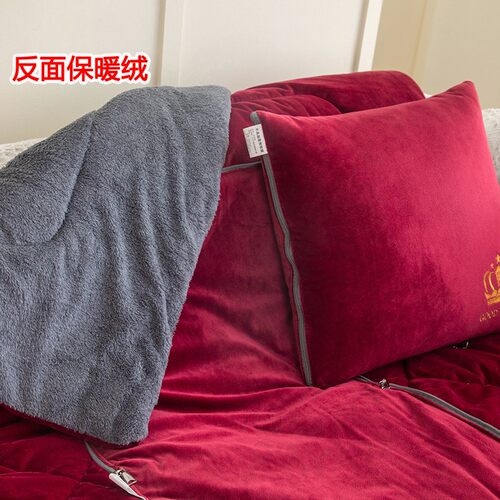 红色抱枕被加绒加厚被子抱枕两用冬季盖被车N载靠垫被沙发毛绒靠