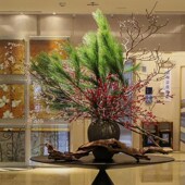 仿真绿植桌面大型花艺盆r栽酒店大堂仿真花玄关植物景观装 饰摆件