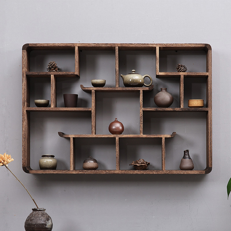 墙上置物架墙壁实木架子隔板博古架壁挂式挂P墙装饰创意客厅中式