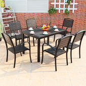 户外塑木桌d椅防腐木庭院室外桌休闲椅组合露台露天花园铝合金桌