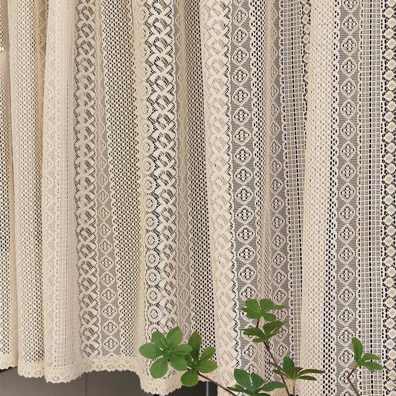 法式复古纱门帘提花米色门帘ins风蕾丝隔断N奶油风家用短帘小窗帘