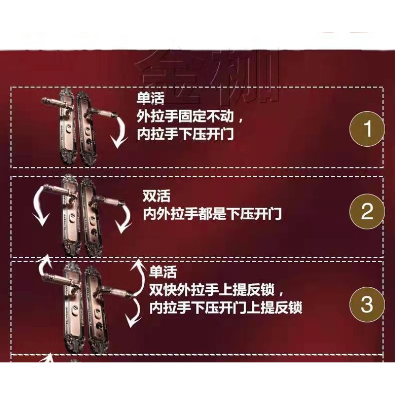 防盗门把手老式锁具红古铜大门执手内G锁入户门锁加厚铝合金门拉