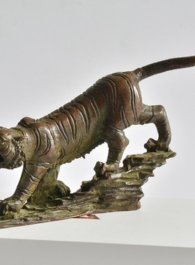 创意复古老虎摆件迷你o款把玩器书房装饰压纸笔搁茶宠动物实心铜