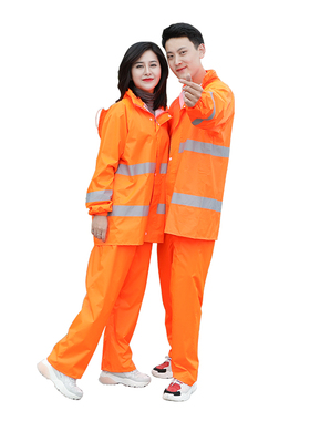 环卫雨衣雨裤套装男保洁橙色带反光F条分体式道路施工清洁工人工