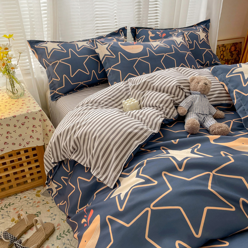 简约家纺四件套全棉纯棉男学生宿B舍单人儿童床上三件套小清新可