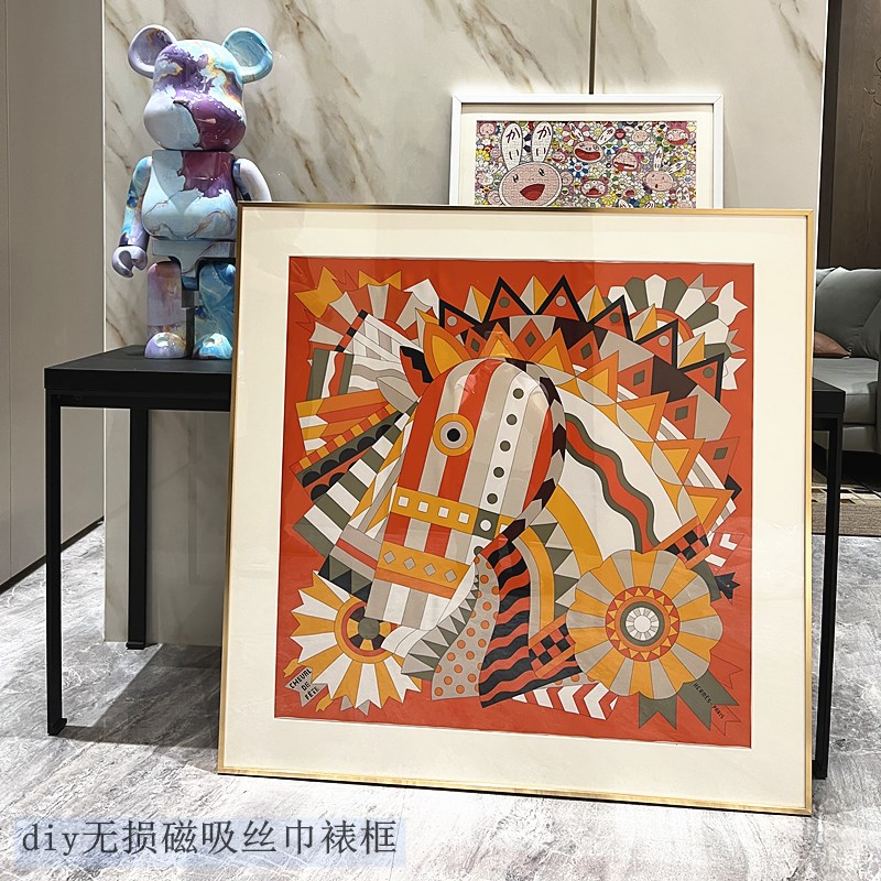 diy无损丝巾裱框9n0*90金属铝合金框轻奢简约画框装裱方巾围巾裱